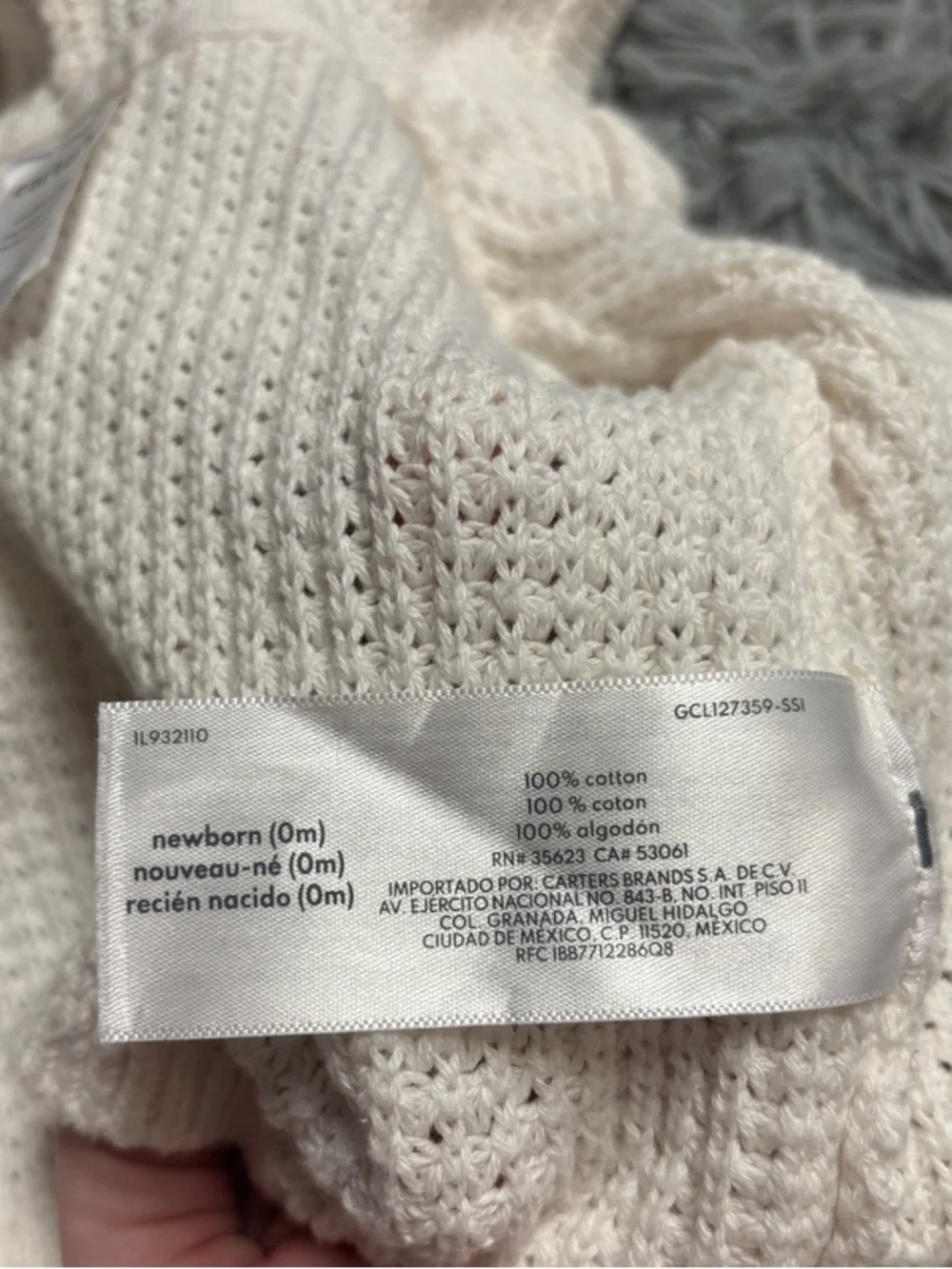 Carter's Cream Knit Hooded Baby Cardigan with Bear Ears